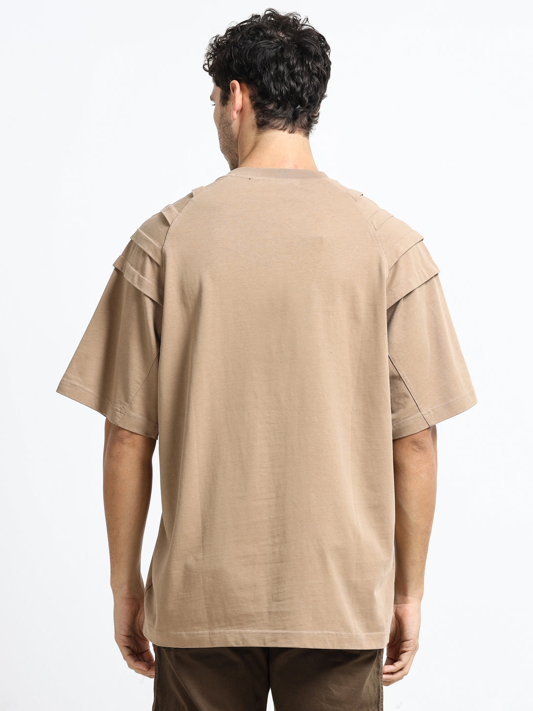Layered Shoulder Khaki T-Shirt
