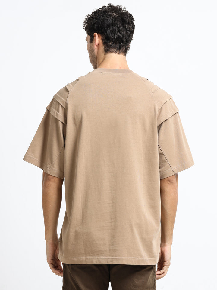 Layered Shoulder Khaki T-Shirt
