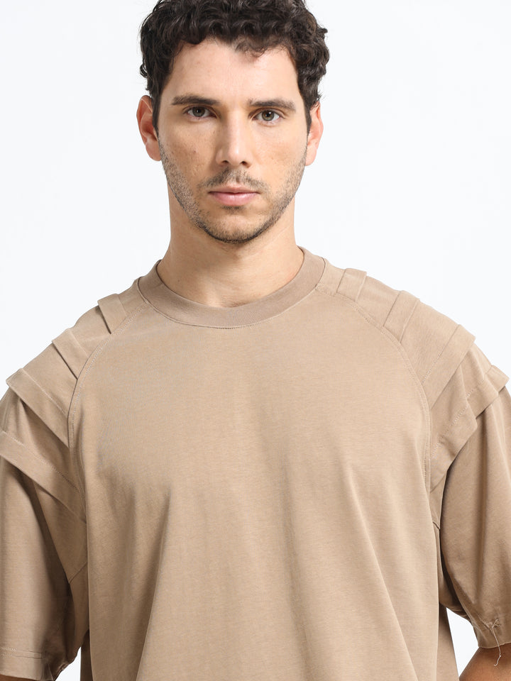 Layered Shoulder Khaki T-Shirt