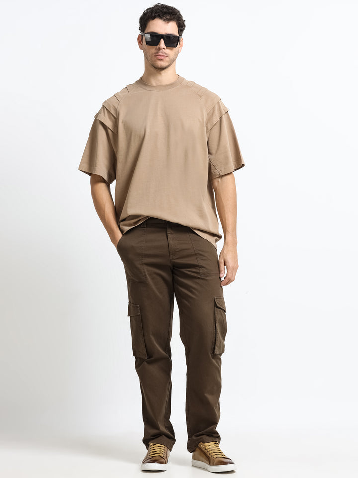 Layered Shoulder Khaki T-Shirt