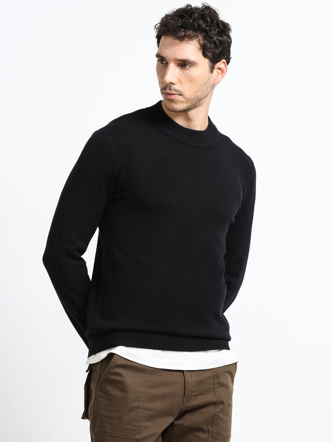 Contour Mock Neck Onyx Black Knit