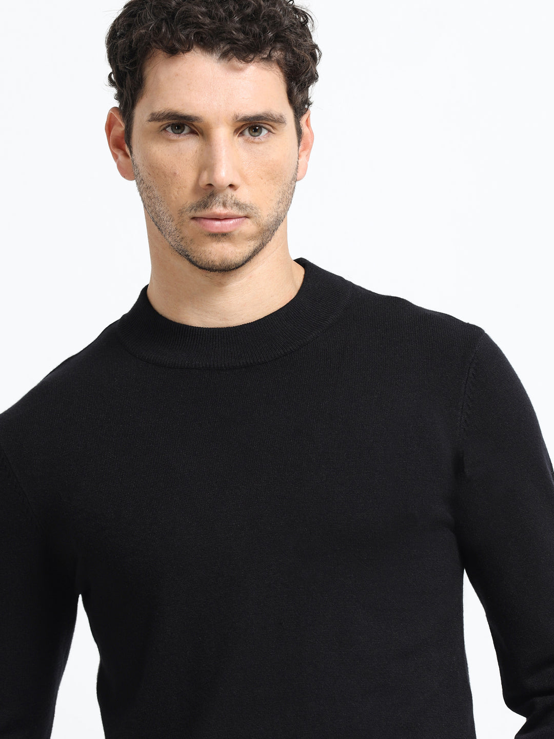 Contour Mock Neck Onyx Black Knit