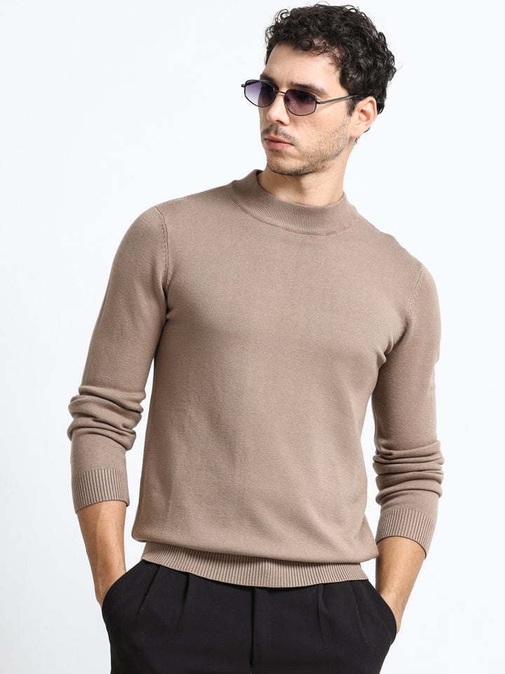 Contour Mock Neck Mocha Taupe Knit