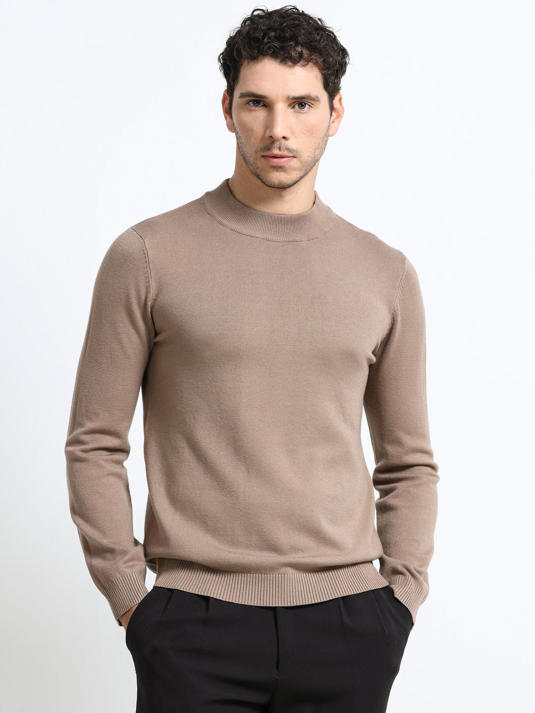 Contour Mock Neck Mocha Taupe Knit