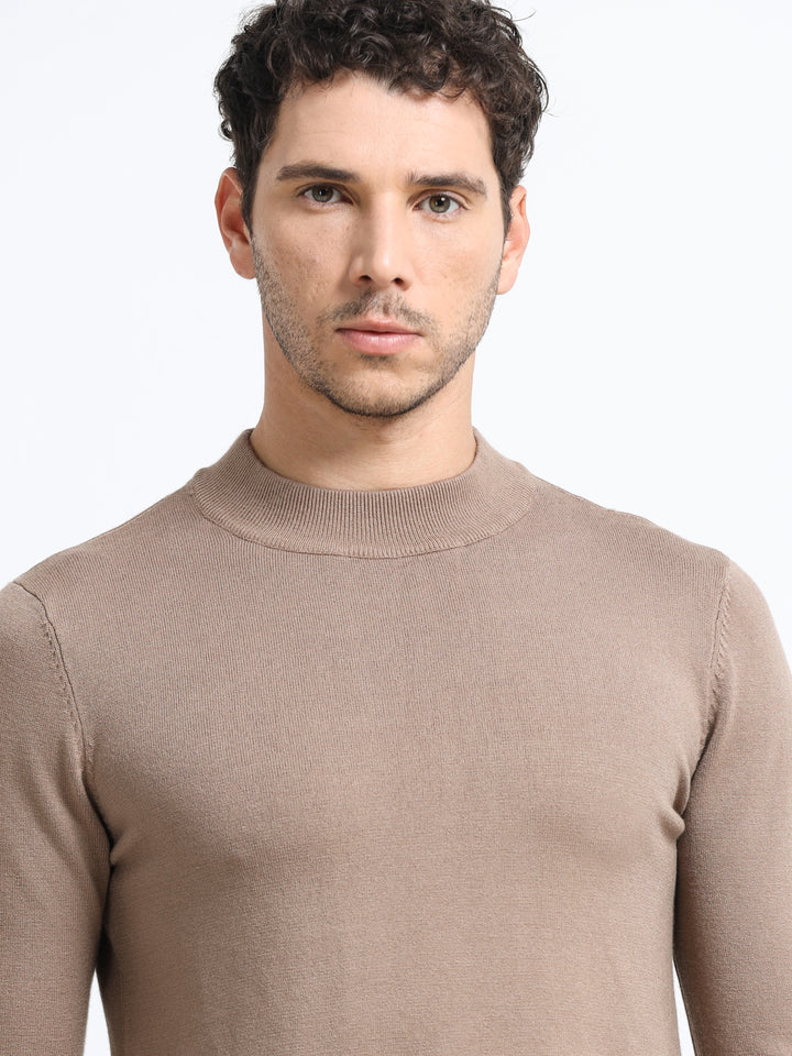 Contour Mock Neck Mocha Taupe Knit
