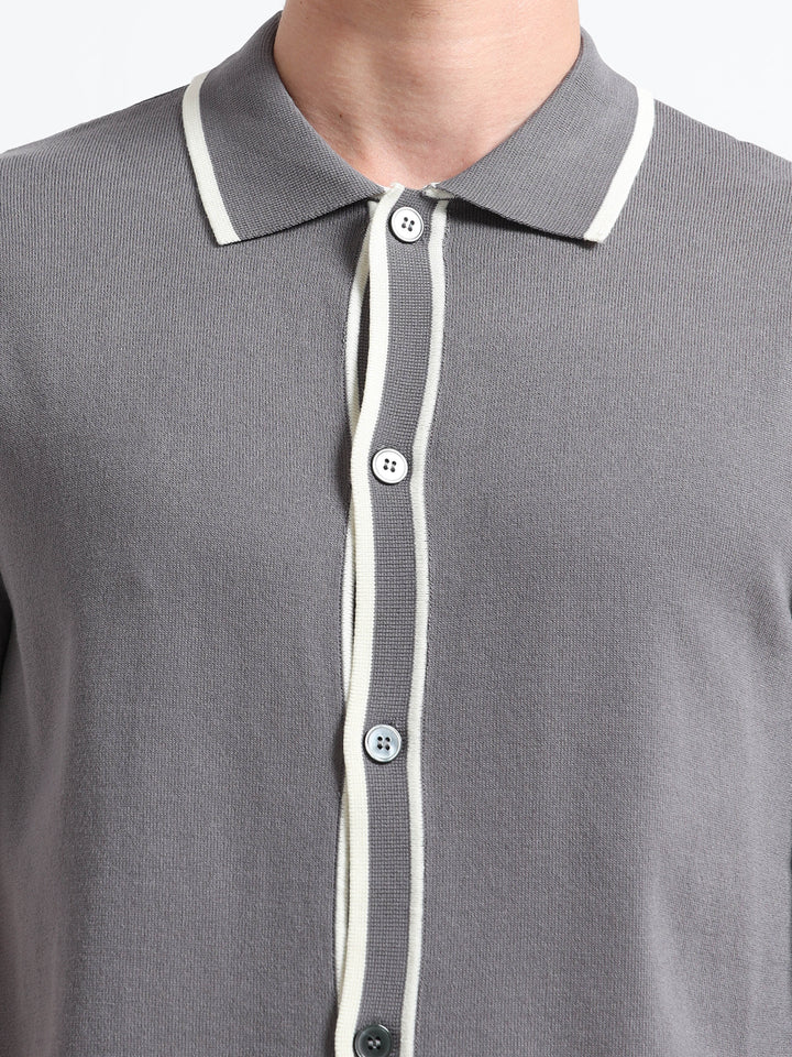 Men's Knitted Polo T Shirt - Gray
