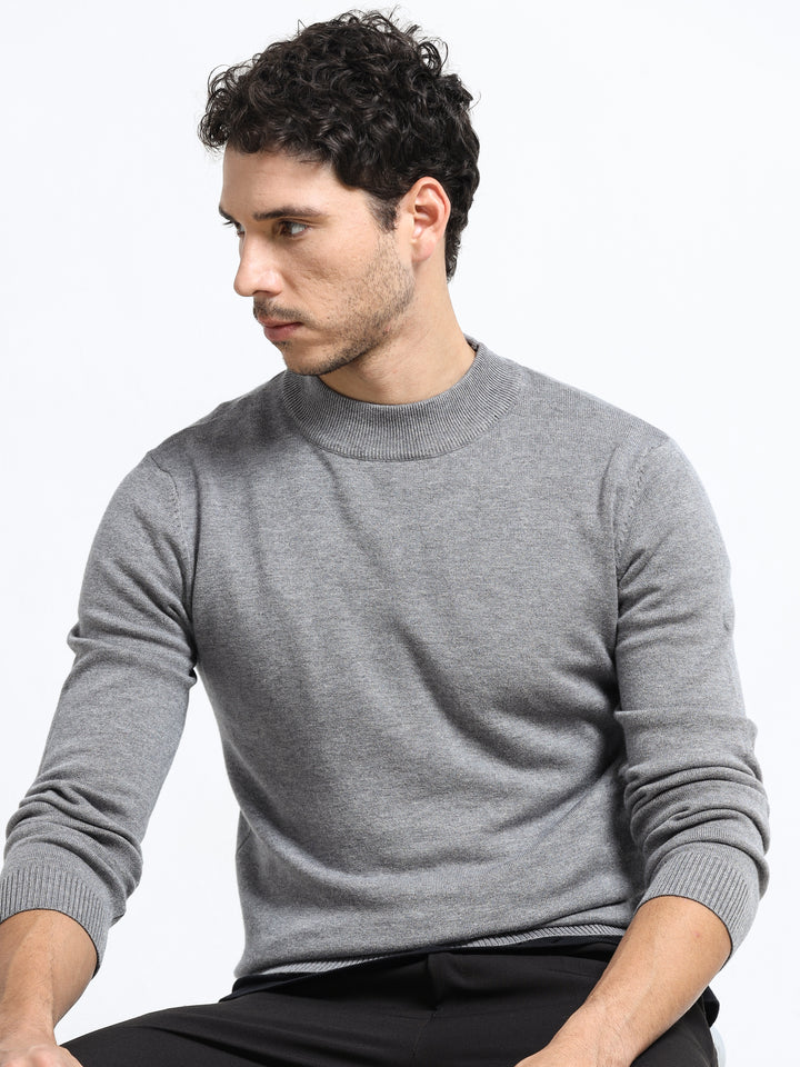 Contour Mock Neck Heather Grey Knit