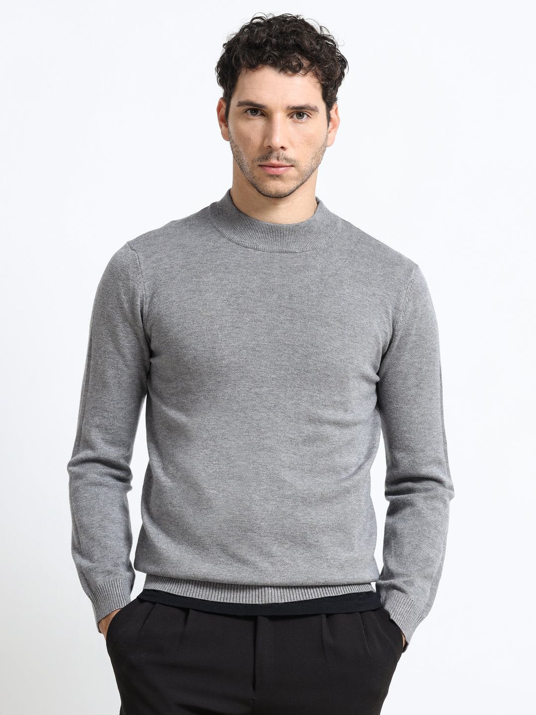 Contour Mock Neck Heather Grey Knit