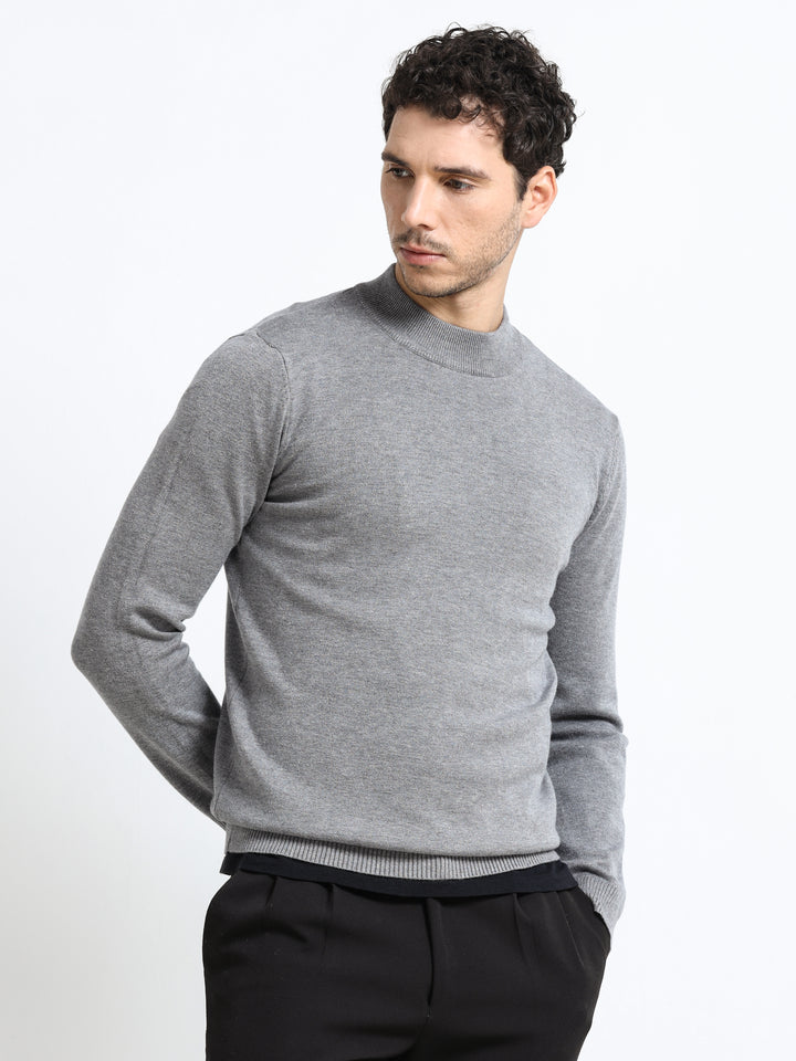Contour Mock Neck Heather Grey Knit