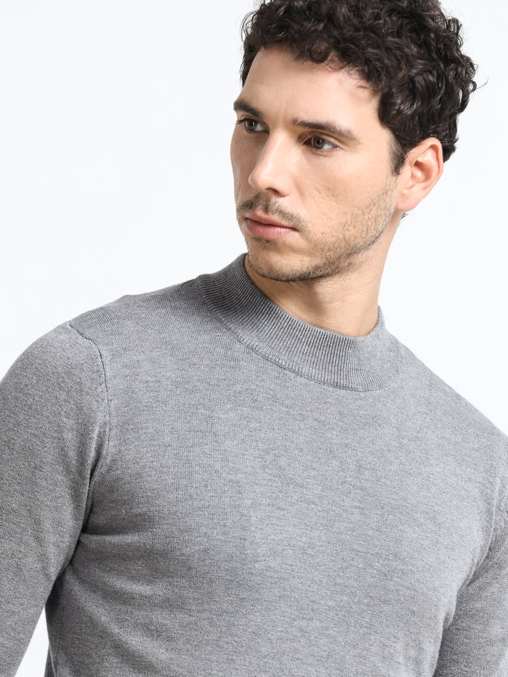 Contour Mock Neck Heather Grey Knit