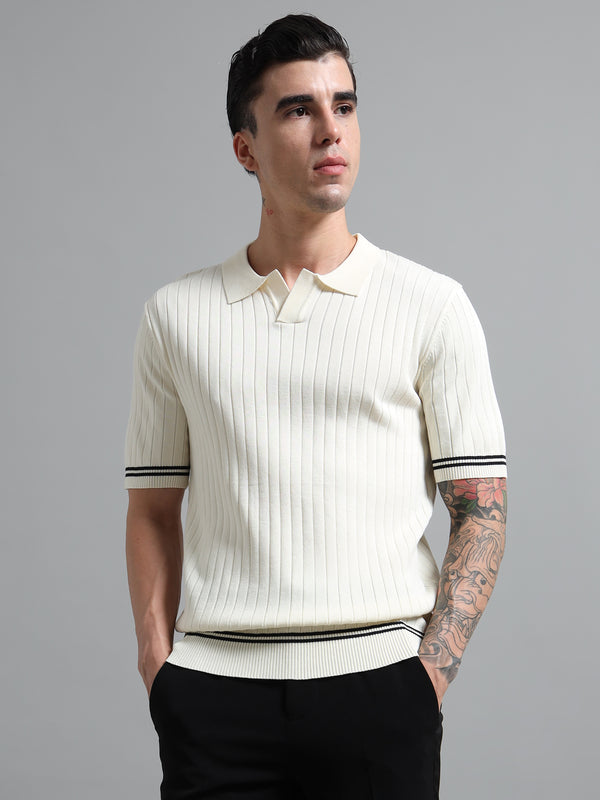 Men's Knitted Polo T Shirt - White