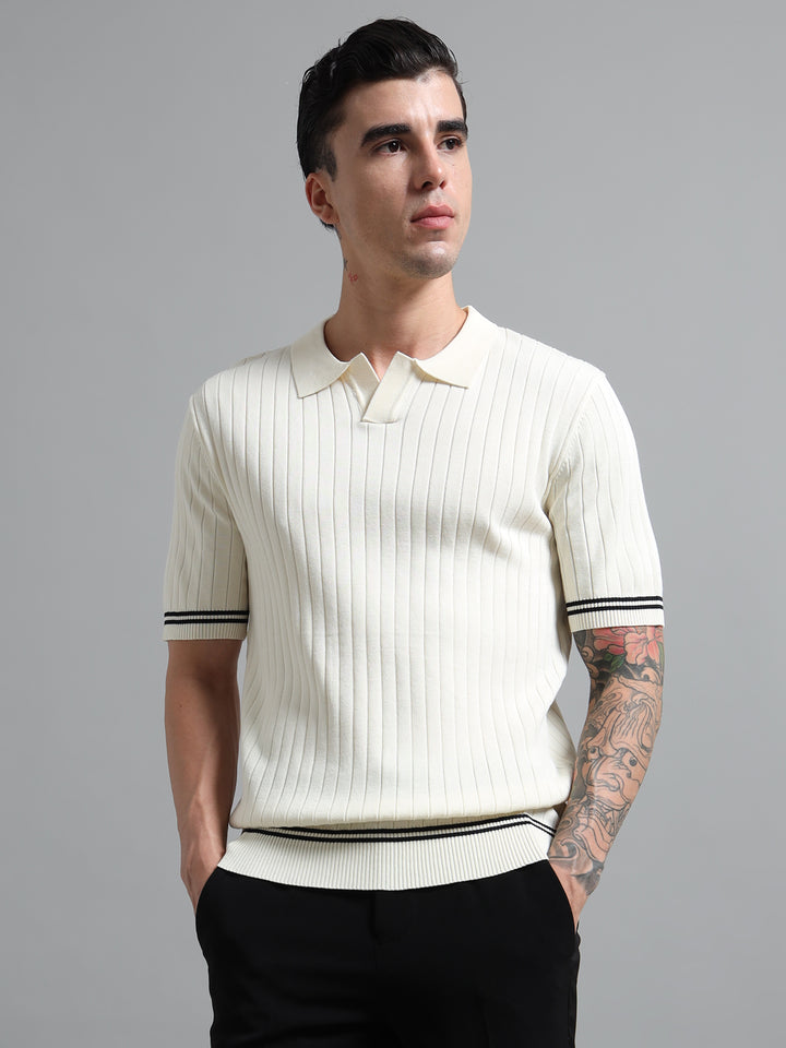 Men's Knitted Polo T Shirt - White