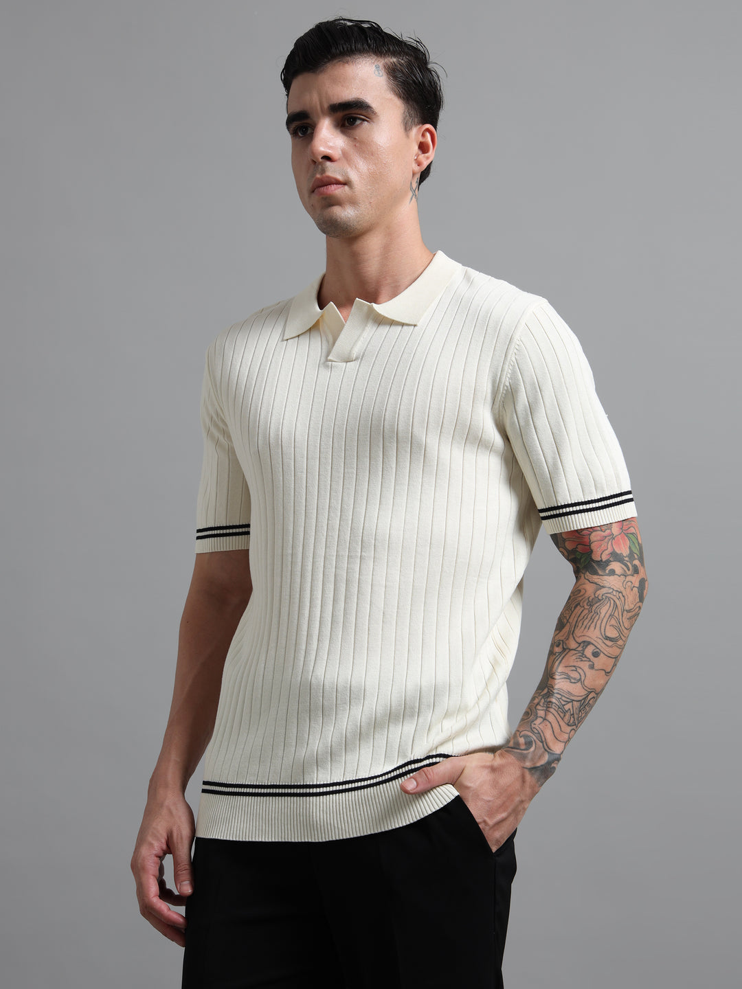 Men's Knitted Polo T Shirt - White