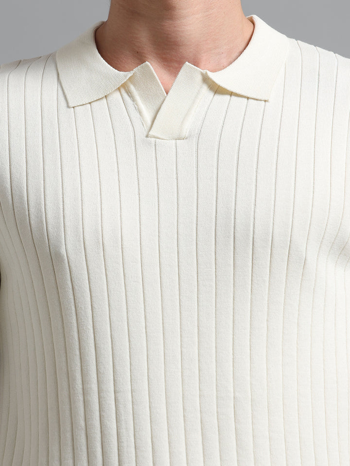 Men's Knitted Polo T Shirt - White