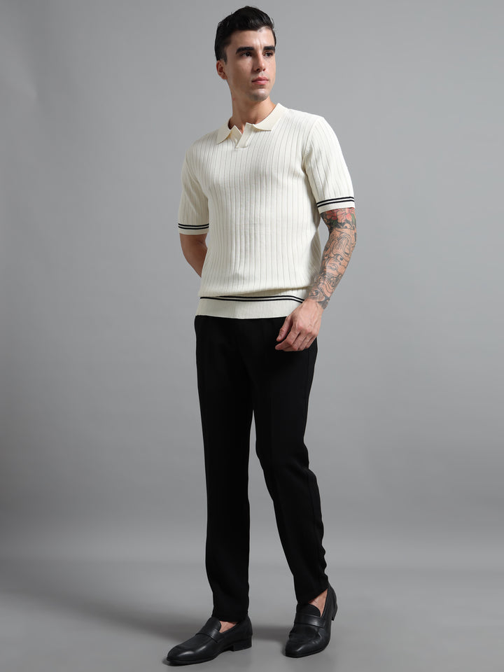 Men's Knitted Polo T Shirt - White