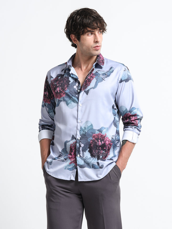 Nocturne Flora Shirt – Steel Blue Dusk