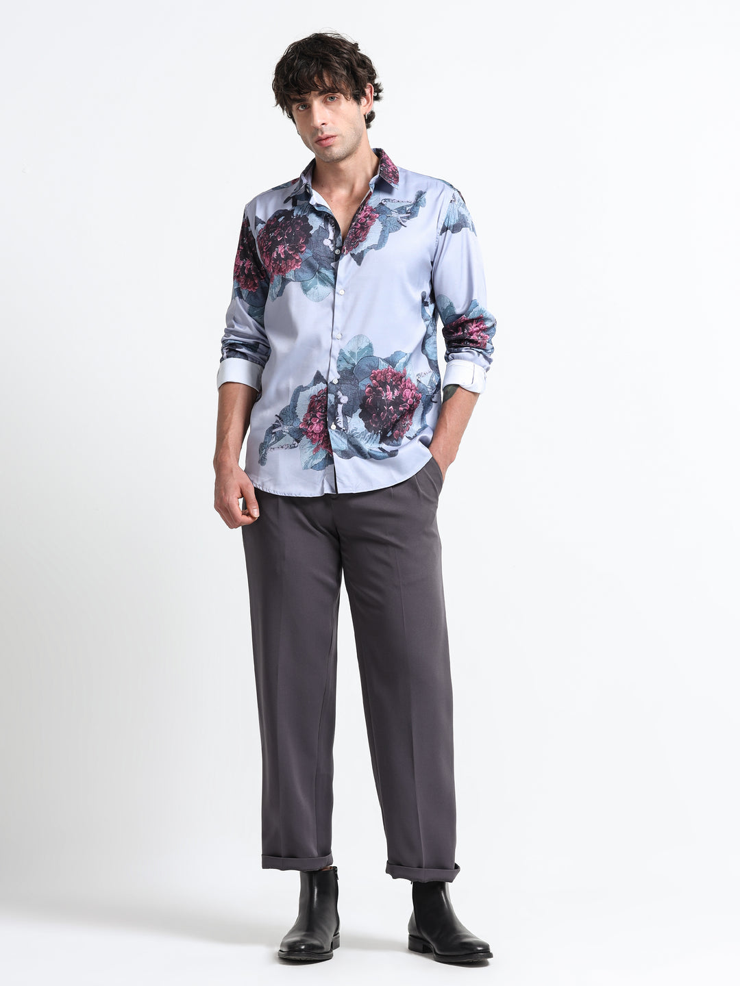 Nocturne Flora Shirt – Steel Blue Dusk