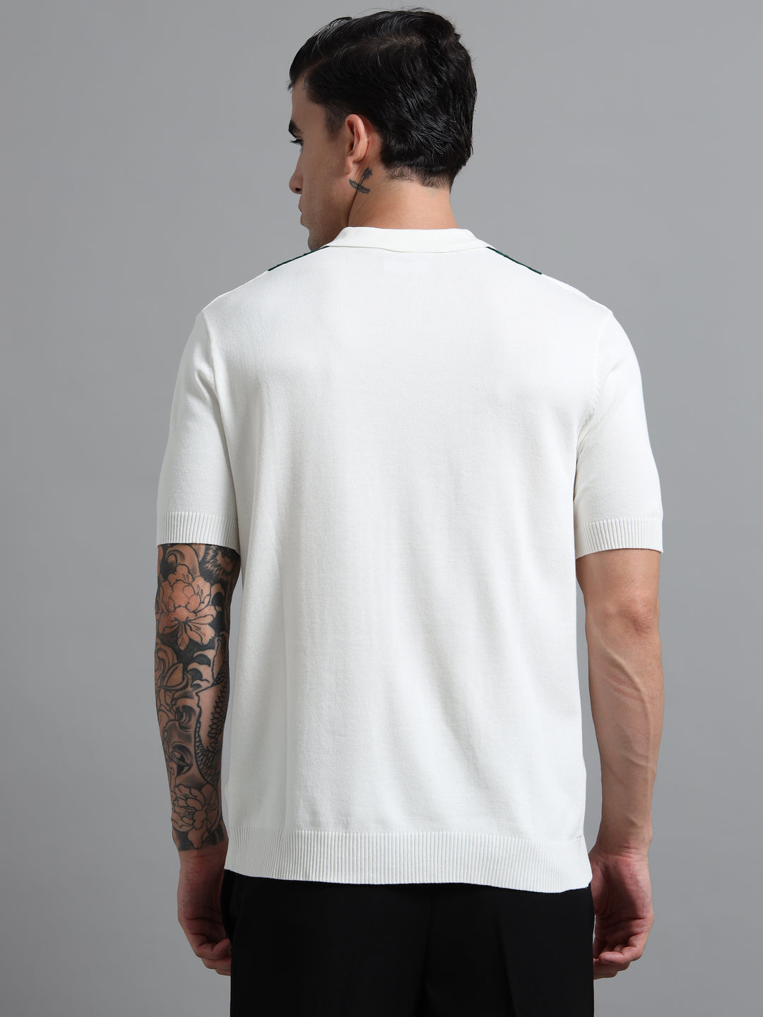 Men's Knitted Polo T Shirt - White & Green