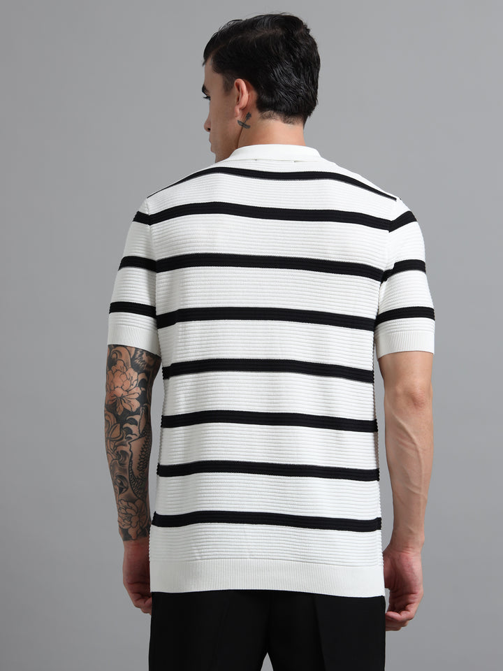 Men's Knitted Polo T Shirt - Black & White