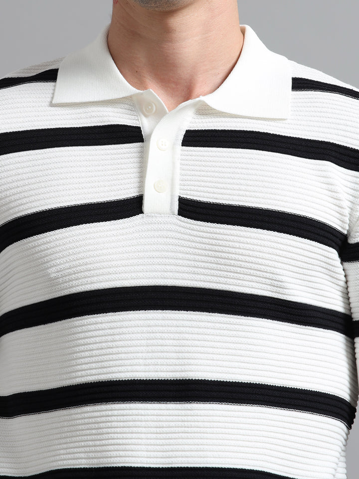 Men's Knitted Polo T Shirt - Black & White
