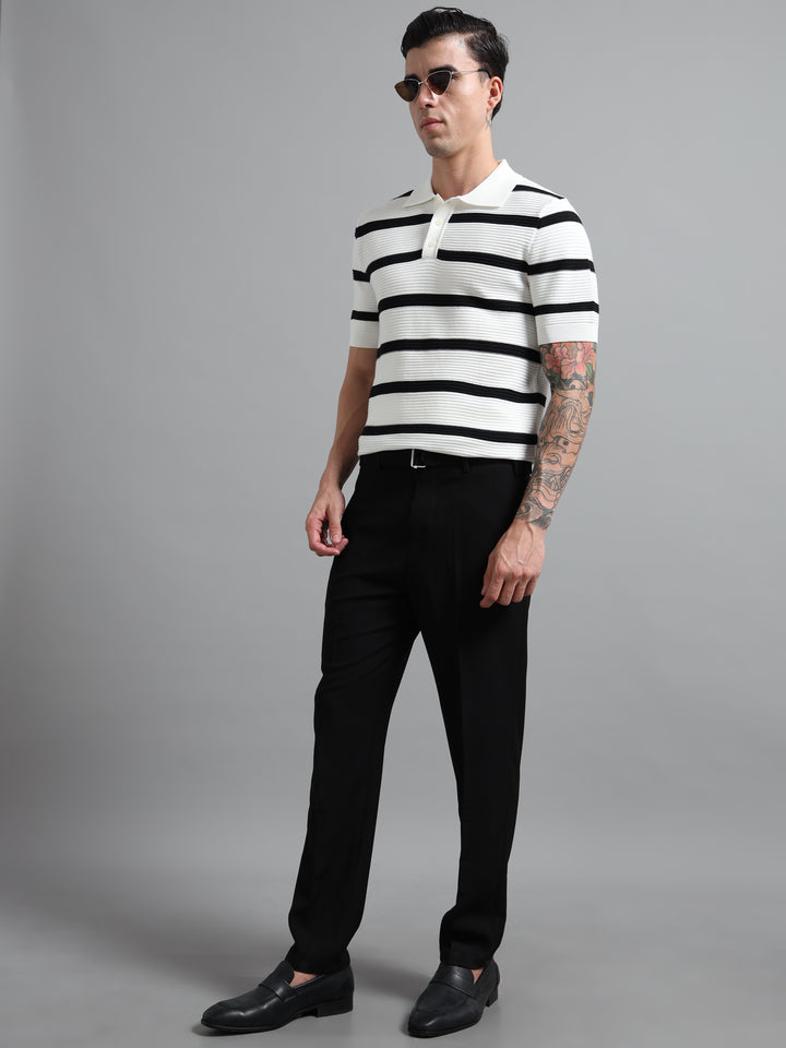 Men's Knitted Polo T Shirt - Black & White