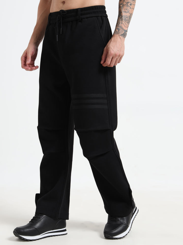 Wide-Leg Cargo Sweatpants - Black
