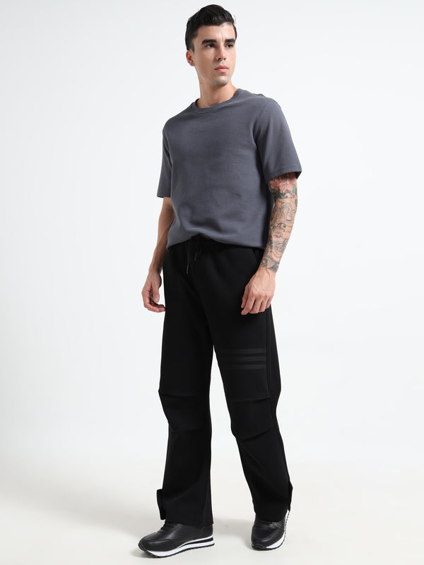 Wide-Leg Cargo Sweatpants - Black