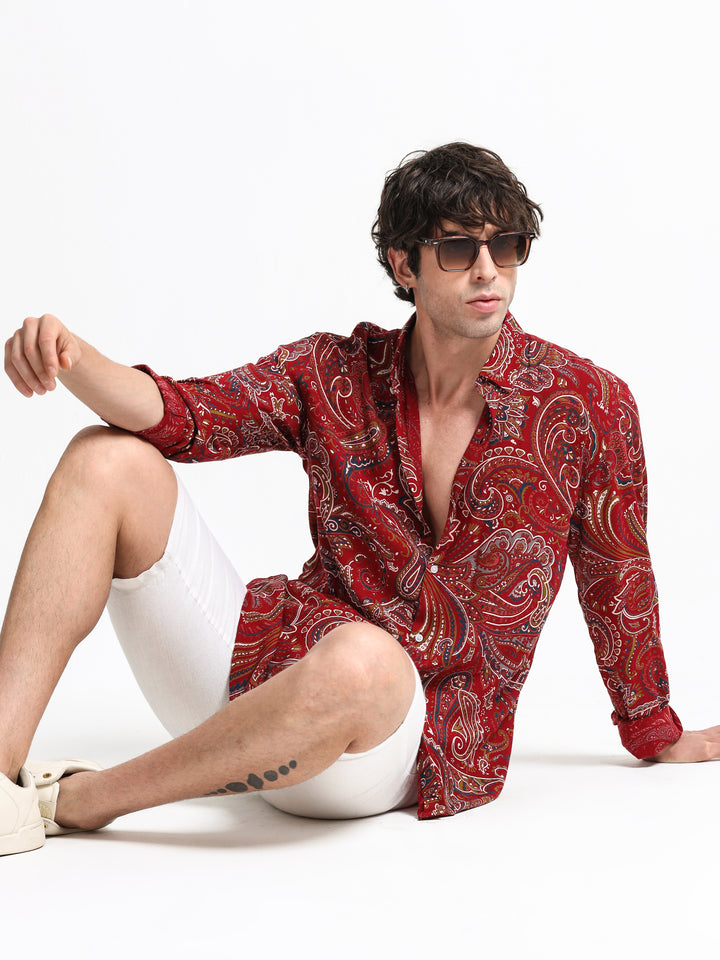 Signature Paisley Party Shirt – Crimson Edit