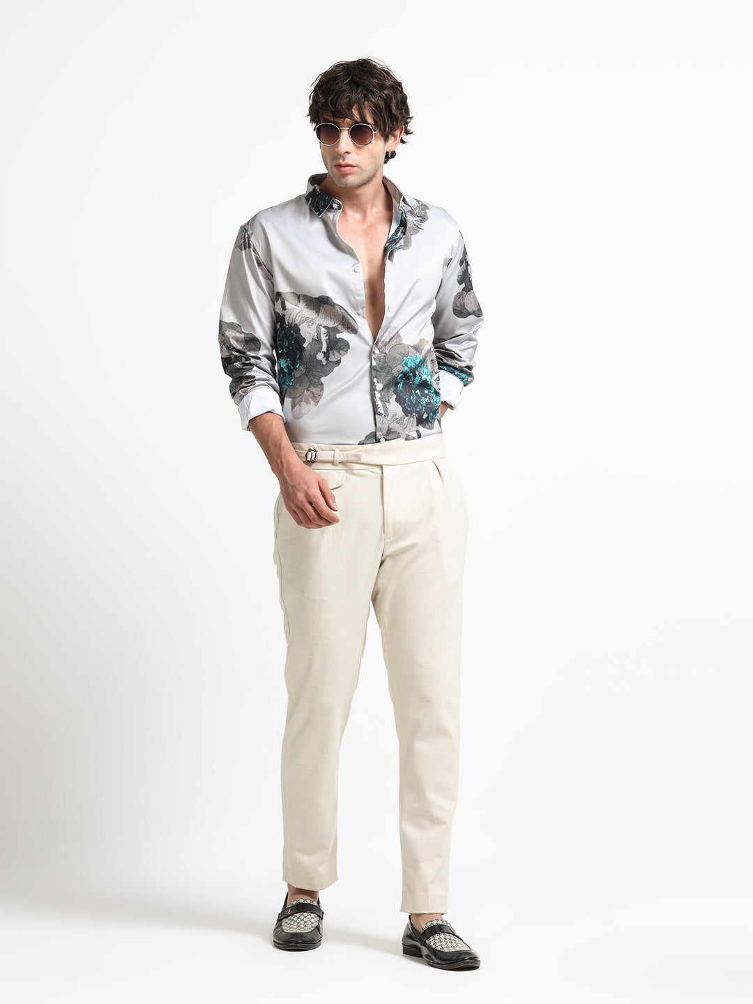 Nocturne Flora Shirt – Graphite Mist with Teal Ember