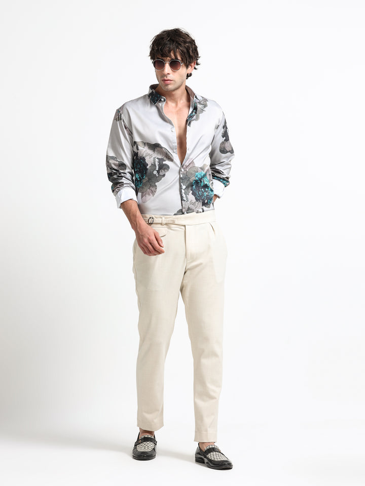 Nocturne Flora Shirt – Graphite Mist with Teal Ember