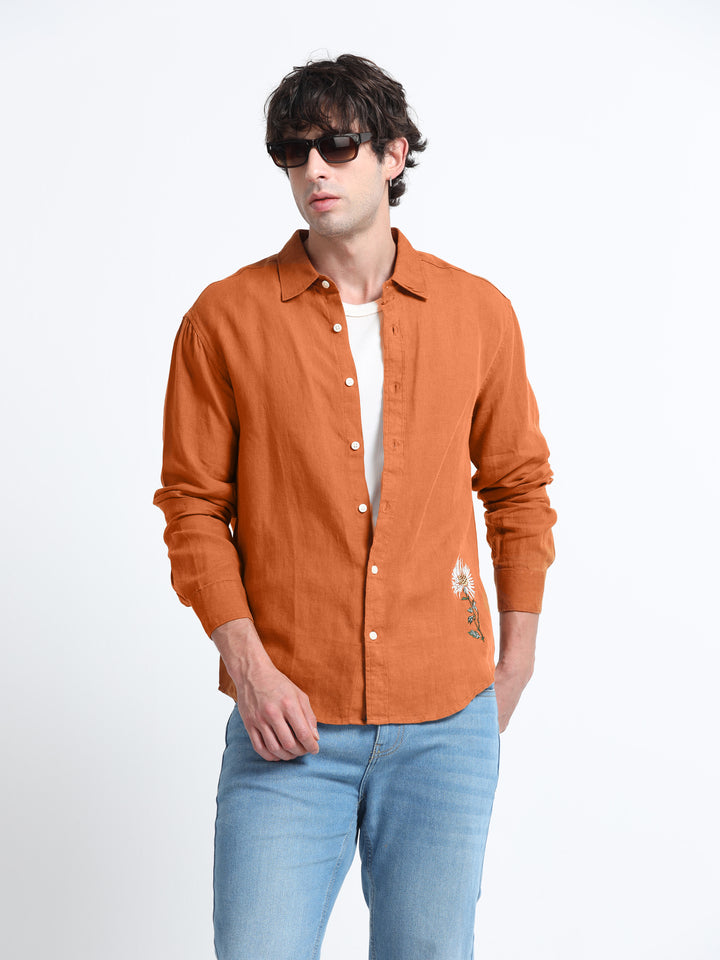 Verdant Atelier Linen Shirt – Burnt Terracotta