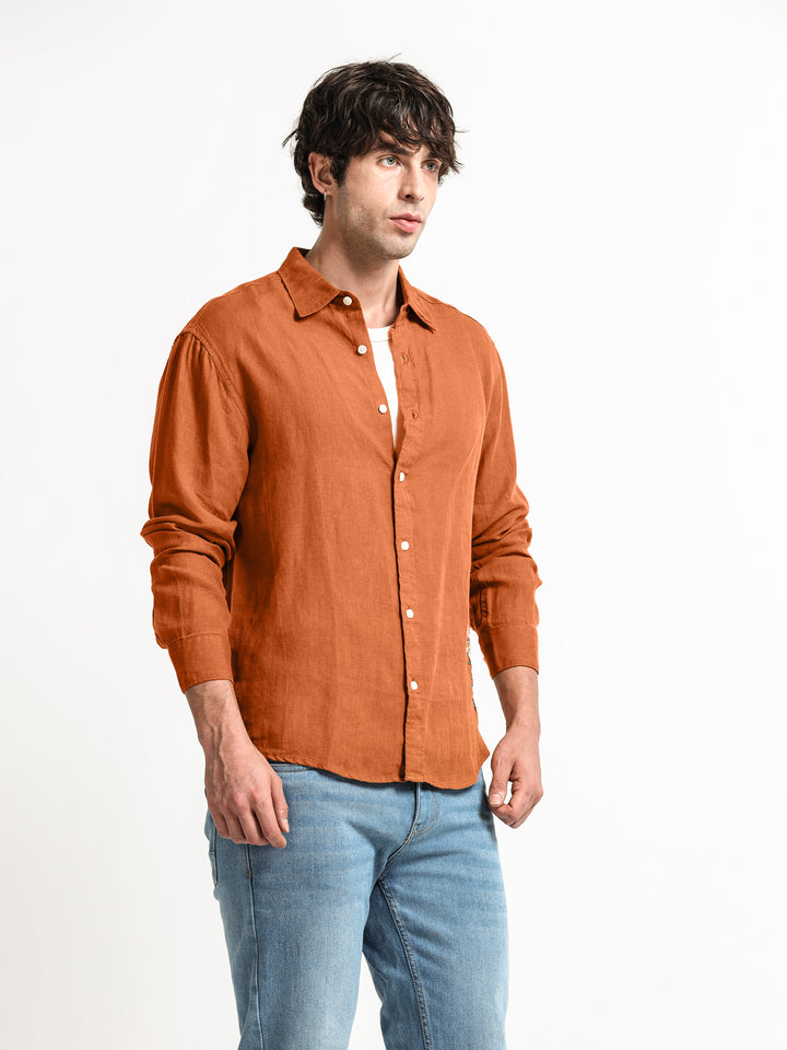 Verdant Atelier Linen Shirt – Burnt Terracotta