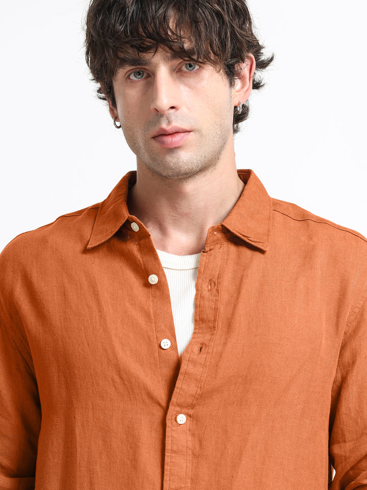 Verdant Atelier Linen Shirt – Burnt Terracotta