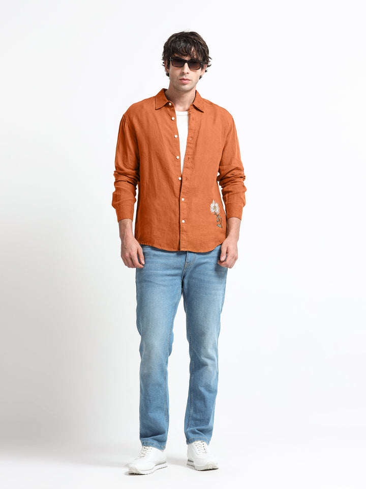 Verdant Atelier Linen Shirt – Burnt Terracotta