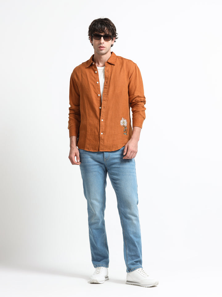 Verdant Atelier Linen Shirt – Burnt Terracotta