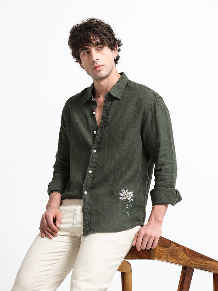 Verdant Atelier Linen Shirt – Forest Moss