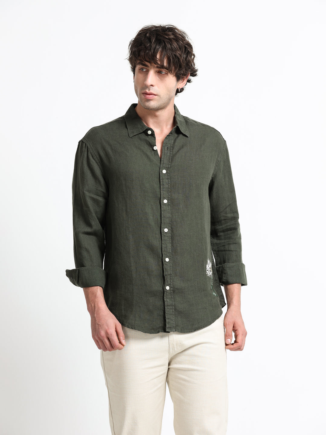 Verdant Atelier Linen Shirt – Forest Moss