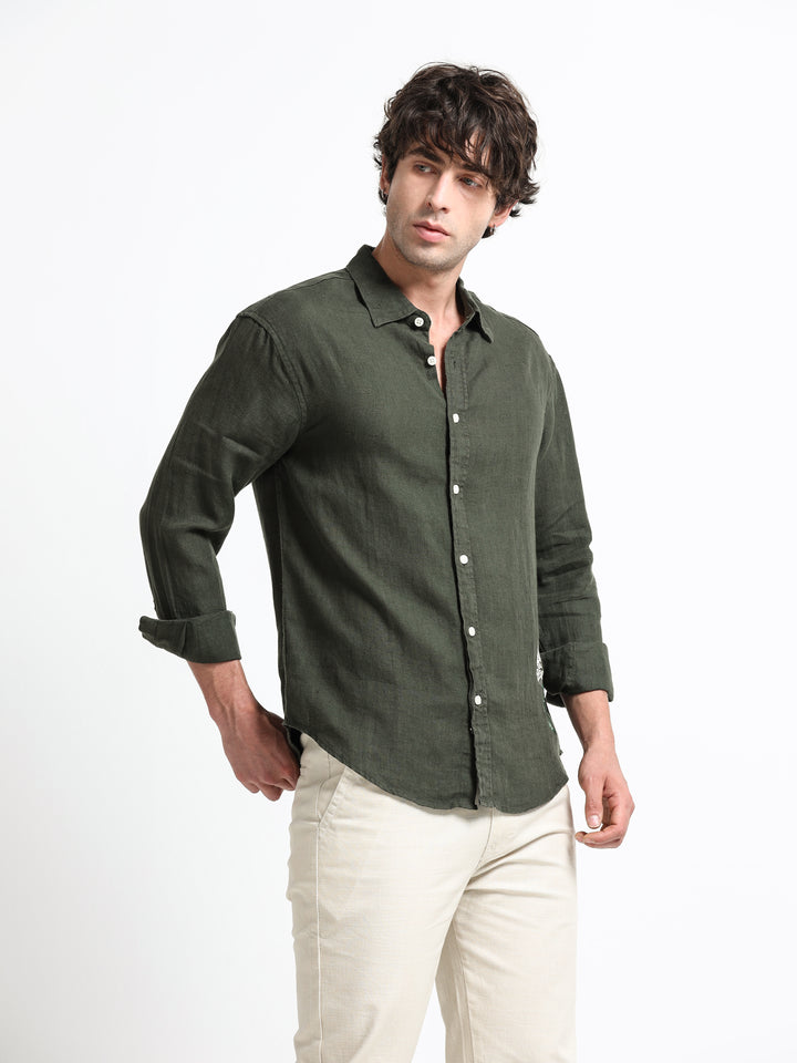 Verdant Atelier Linen Shirt – Forest Moss