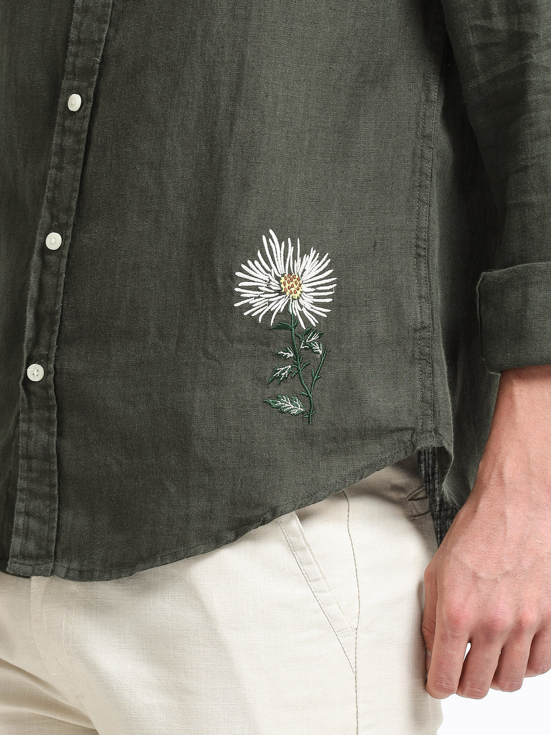 Verdant Atelier Linen Shirt – Forest Moss