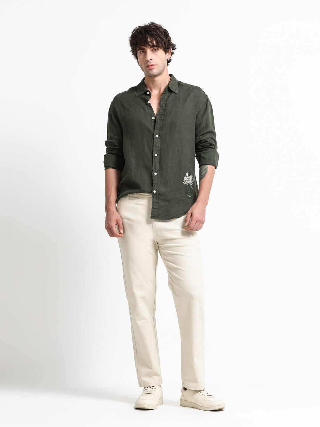 Verdant Atelier Linen Shirt – Forest Moss