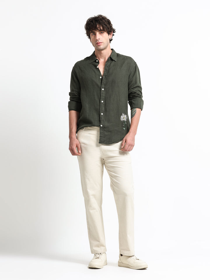 Verdant Atelier Linen Shirt – Forest Moss