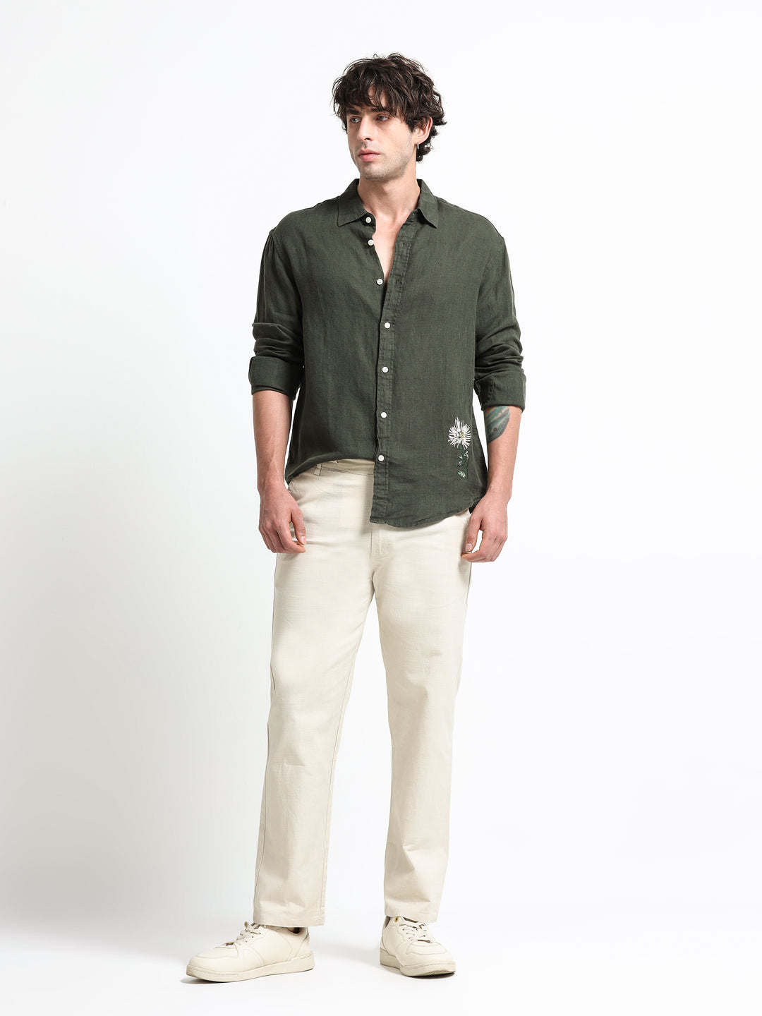 Verdant Atelier Linen Shirt – Forest Moss