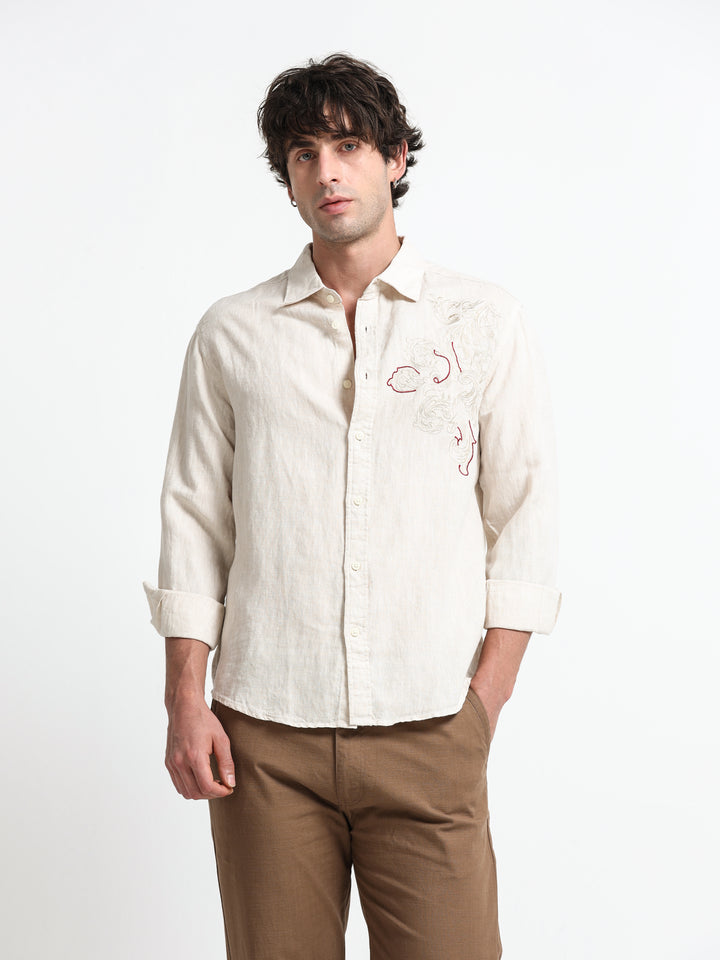 Verdant Atelier Linen Shirt – Ivory Sand