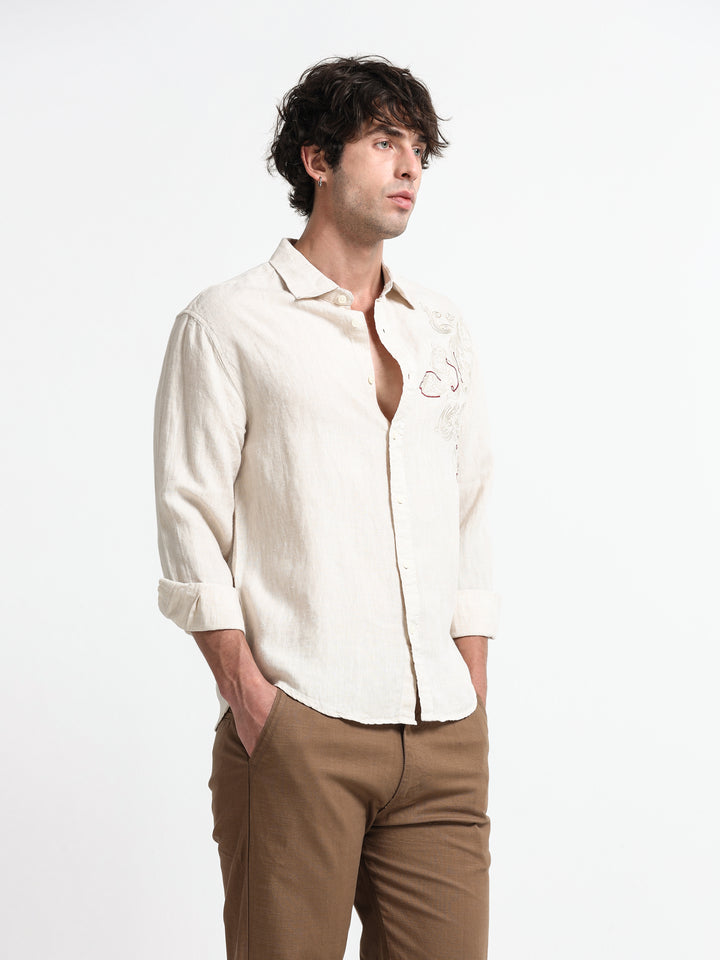 Verdant Atelier Linen Shirt – Ivory Sand