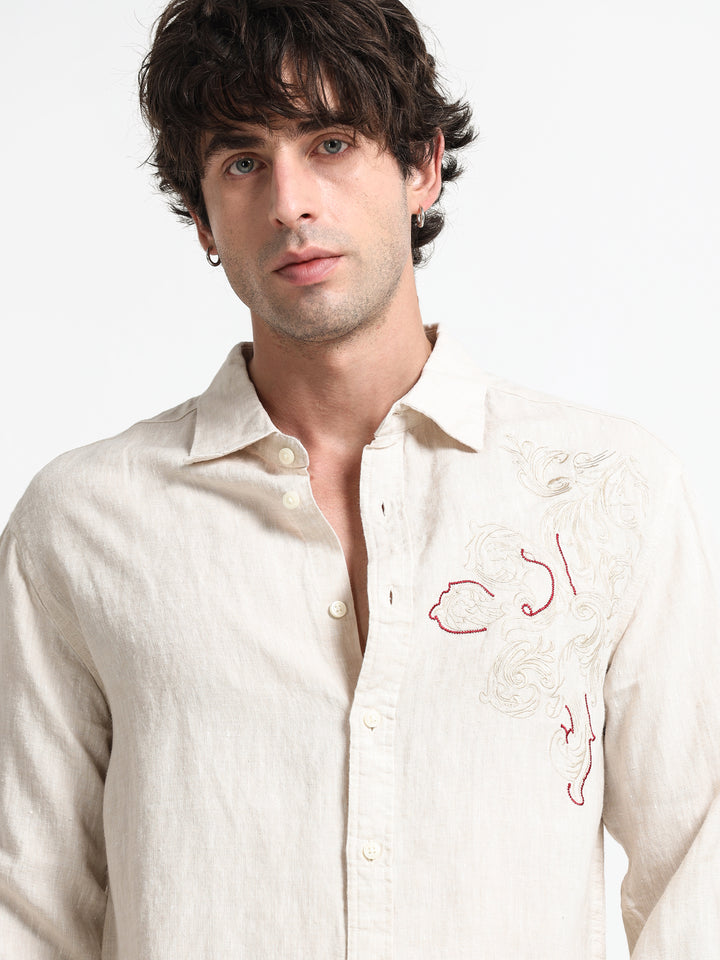 Verdant Atelier Linen Shirt – Ivory Sand