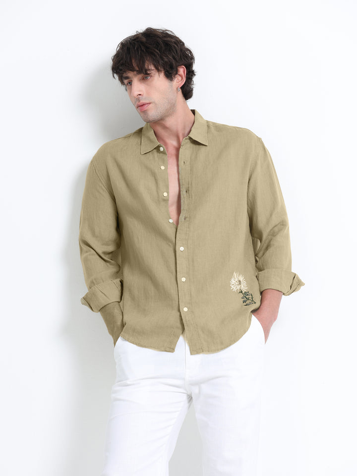 Verdant Atelier Linen Shirt – Olive Sand