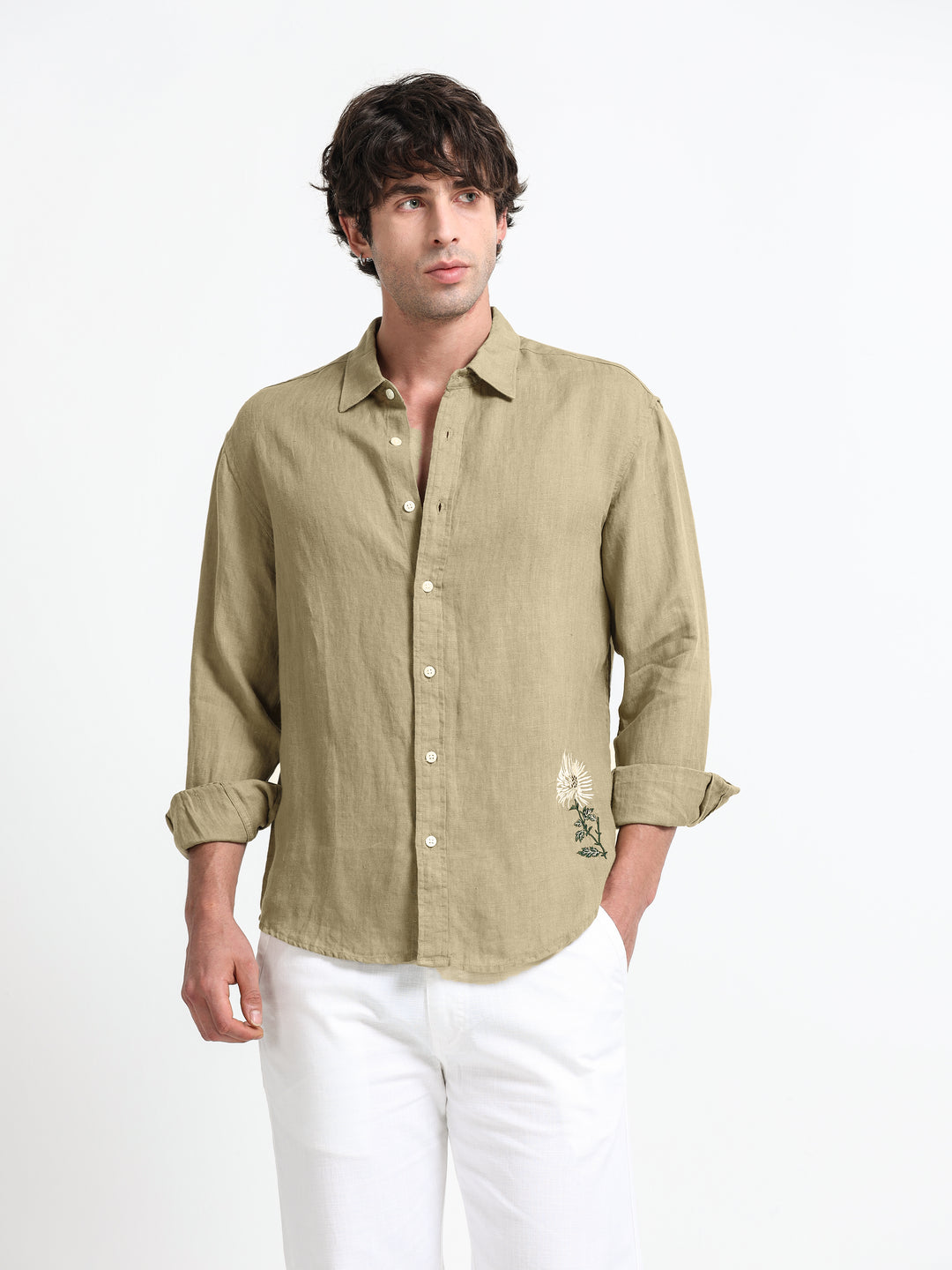 Verdant Atelier Linen Shirt – Olive Sand