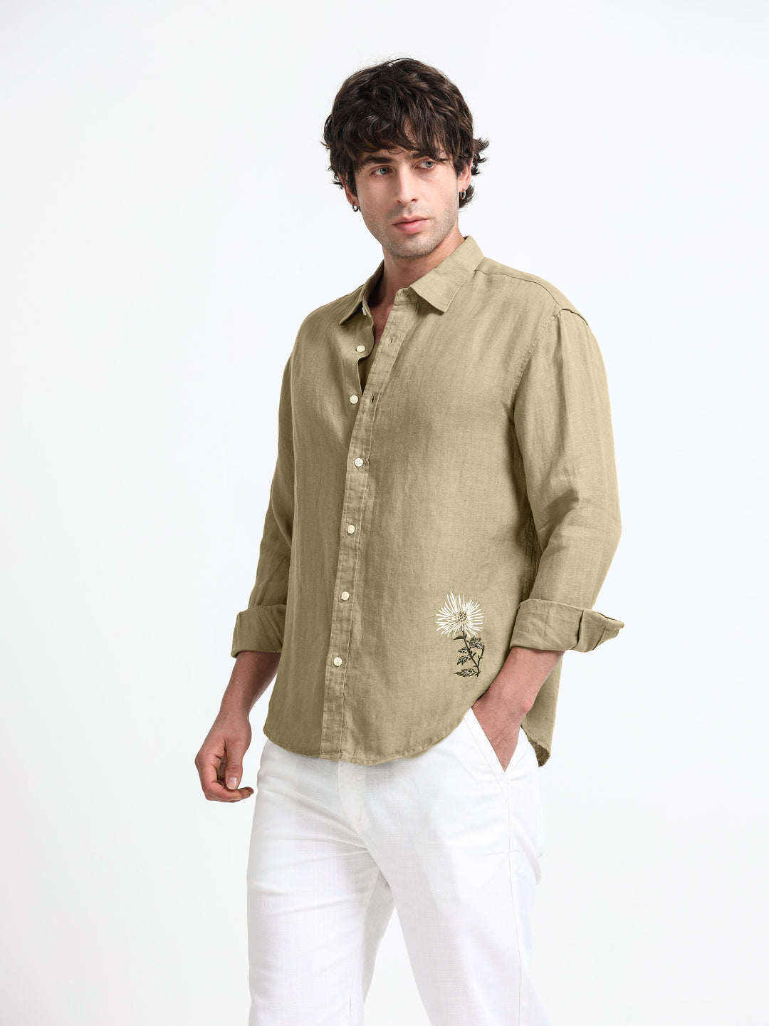 Verdant Atelier Linen Shirt – Olive Sand