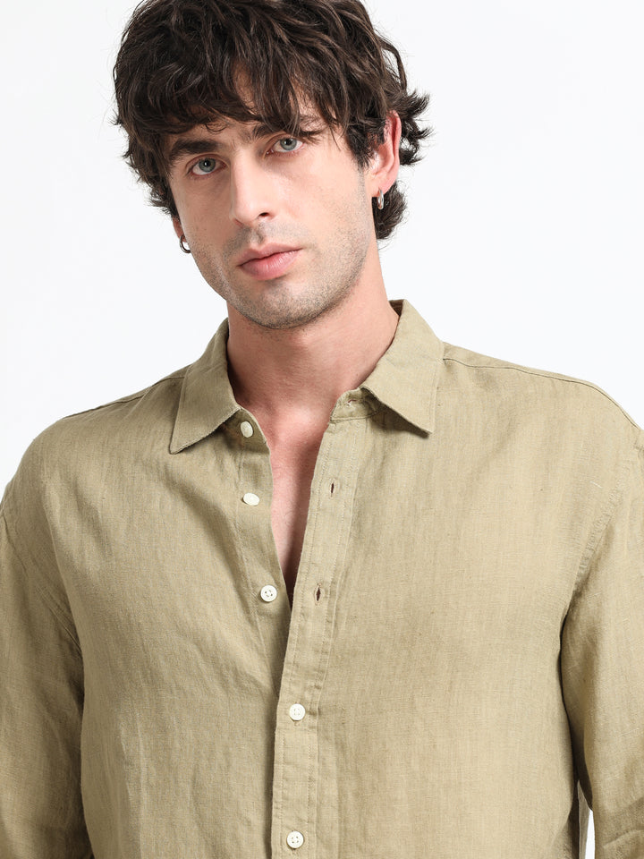 Verdant Atelier Linen Shirt – Olive Sand