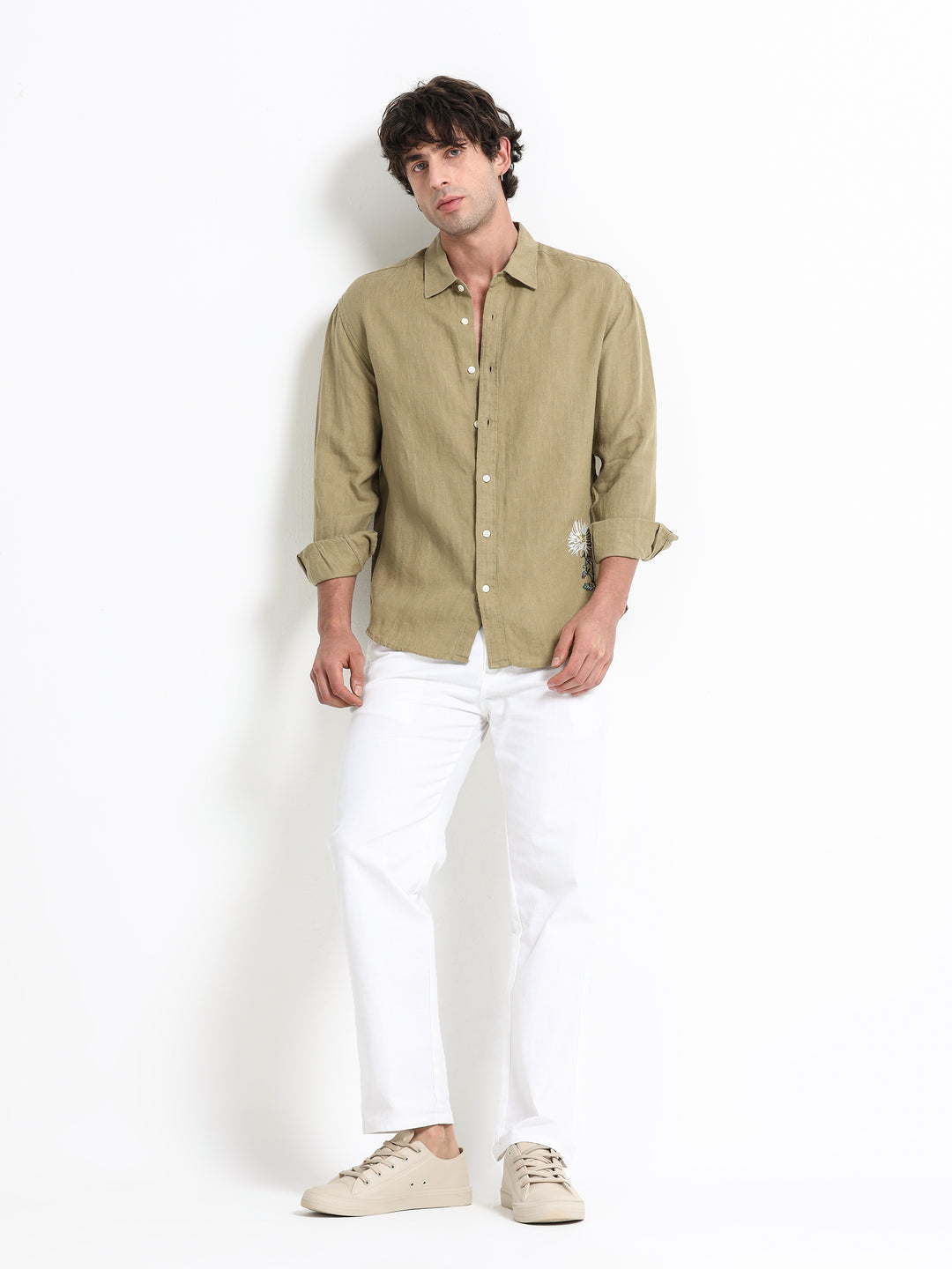 Verdant Atelier Linen Shirt – Olive Sand